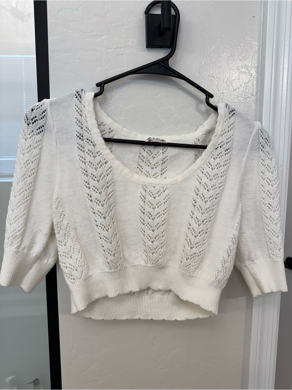 Free People White Openwork Cropped Knit Top